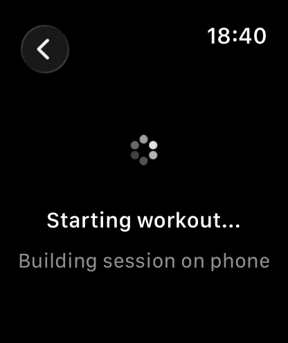 Apple Watch loading screen while the iPhone builds the workout session