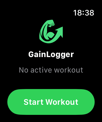 GainLogger back on the idle home screen on Apple Watch after finishing a workout
